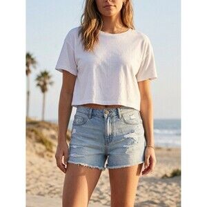 NEW Bethany Mota Aeropostale High Rise Midi Denim Shorts in Light Wash Size 10